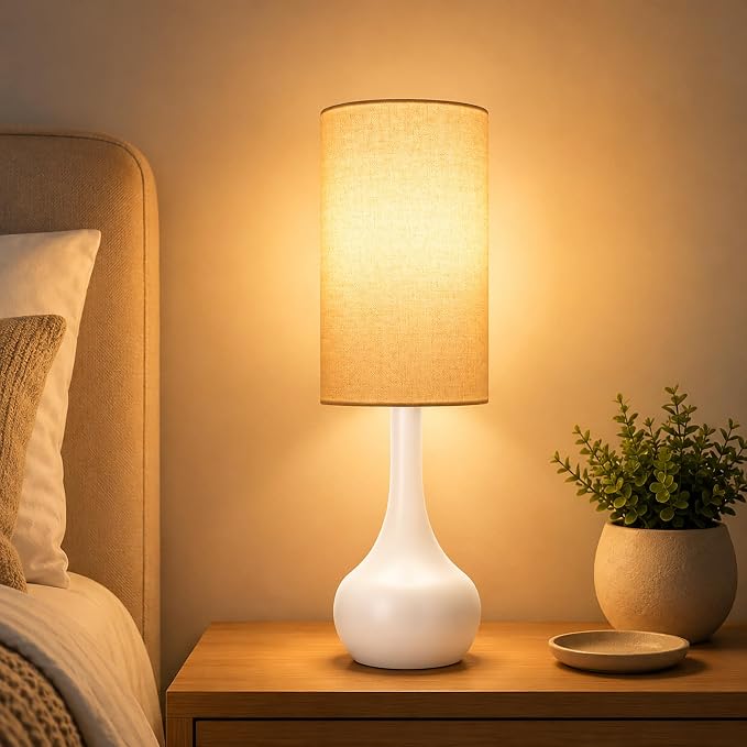 Touch Bedside Lamp for Nightstand,3-Way Dimmable,Space Saving & No Assembly Required, Upgraded Small Droplet White Table Lamp for Bedroom, Living Room (LED Bulb Included)