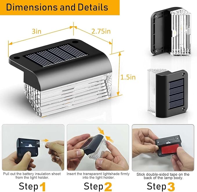 Solar Fence Lights Outdoor - 12 Pack Deck Lights 3000k Fence Lights Solar Powered, IP55 Waterproof Step Light for Patio, Yard, Backyard, Garden