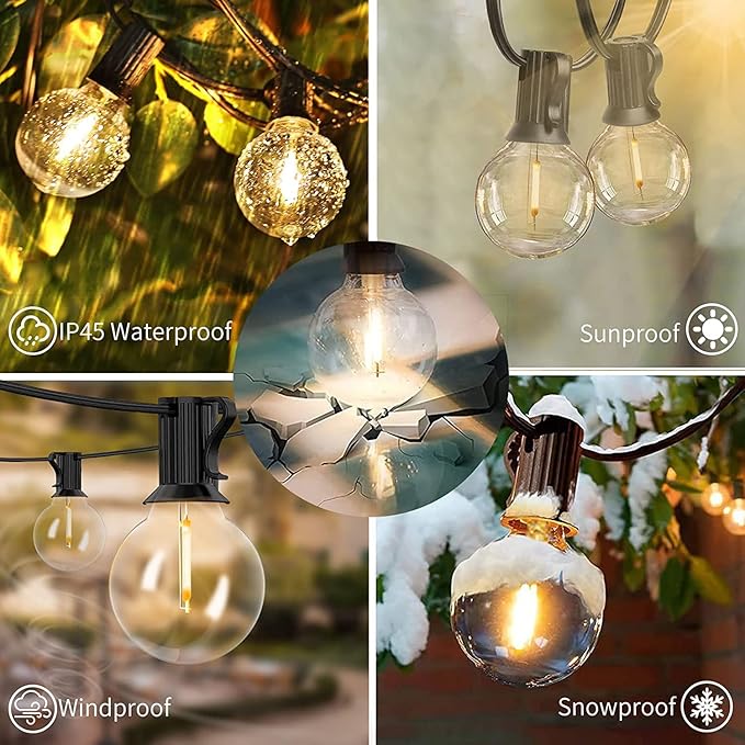 Svater Outdoor String Lights 120 FT, Patio Light with 63 Shatterproof LED Bulbs, Outside Plastic Hanging G40 Globe Lights for Cafe Market Bistro Backyard, Dimmable Warm White 2700K