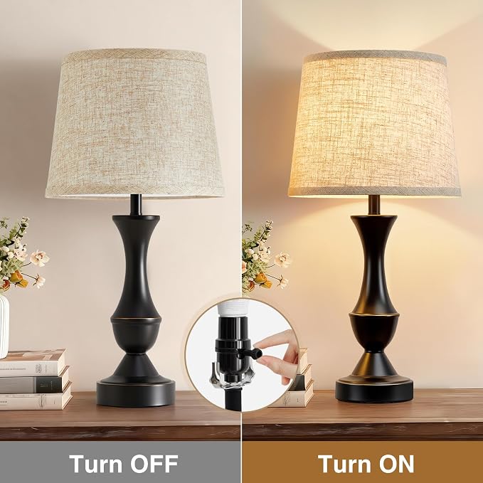 Luvkczc Table Lamp Set of 2, 19" Farmhouse Vintage Bedside Lamps for Living Room & Bedroom, Linen Shade Desk Lamps for Nightstand, Office, Study(Bulb not Included)