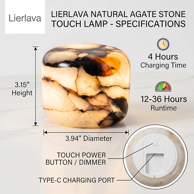 Natural Marble Lamp, Cordless Rechargeable Tap Light, 3-Way Dimmable Ambient Stone Glow Lamp, Portable Zen Decor Gift for Bedroom Desk Shelf