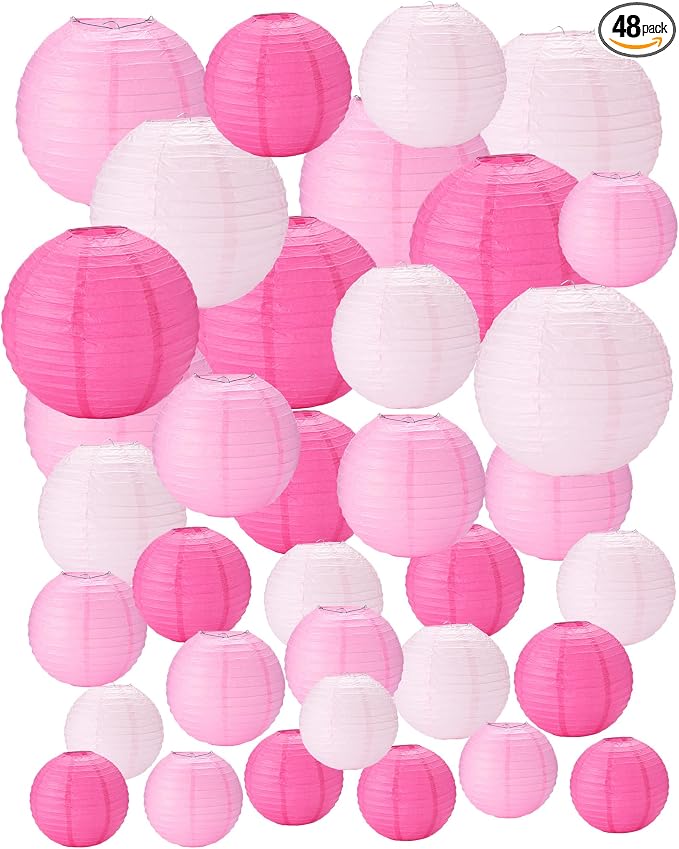 Treela 48 Pcs Paper Lanterns Party Decorations Round,Pink Series