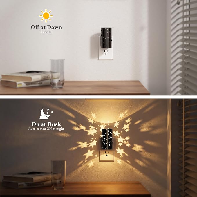 JandCase Night lights Plug into Wall, Starlight Night Light for Kids | Dusk to Dawn Sensor, 0-100LM Adjustable Brightness, 3000K Soft White, 180° Rotating Vintage Plug in Night Light for Bedroom