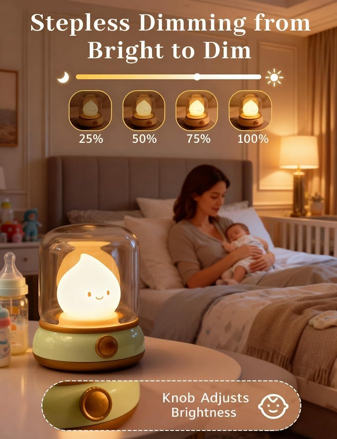 Cute Flame Kids Night Light, Rechargeable Lamp, Timer, Cozy Gift | Battery Night Light, Dimmable, kerosene Lamp, Desk Lamp Cute, Bedside Light, Portable, Kids Lantern, Nursery lamp, Ghost