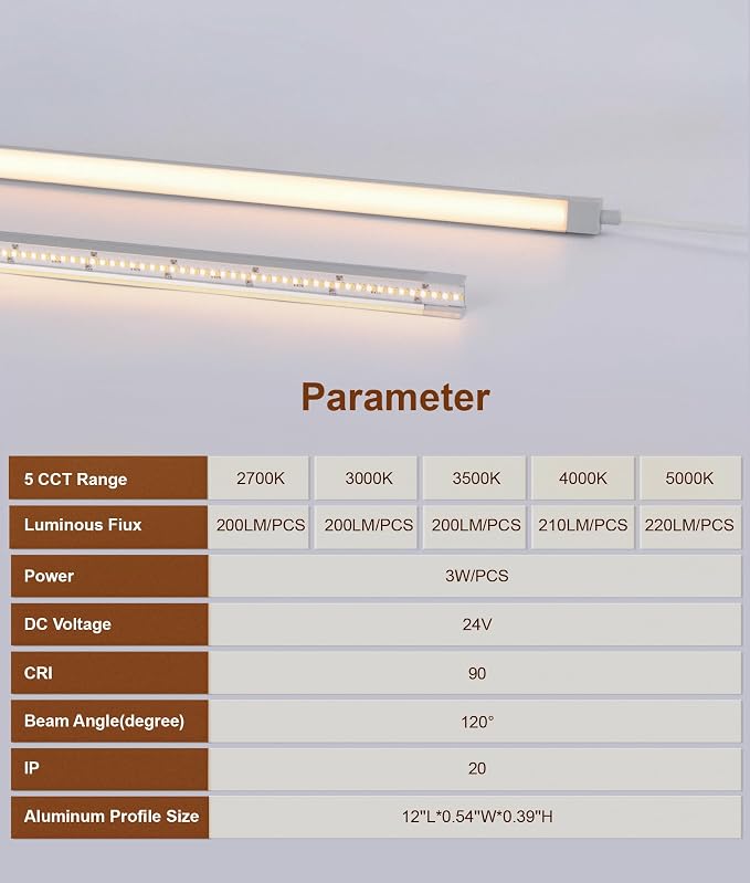 12" Plug-in Under Cabinet Lighting for Kitchen, Closet, Shelf, 2 Pack | 5CCT Adjustable (2700K-5000K) / 0.39" Ultra Slim Linkable Bars / 220LM/pcs / Permanent Kitchen Lighting / Easy Installation