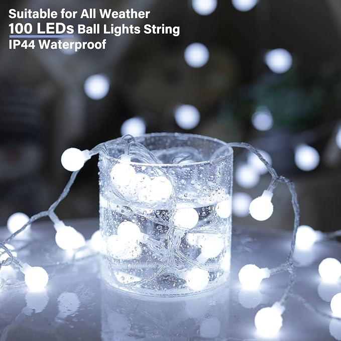 Minetom Globe String Lights, 66 Feet 200 Led Fairy Lights Plug in, 8 Modes with Remote Mini Globe Lights for Indoor Outdoor Bedroom Party Wedding Garden Christmas Tree Decor, Pure White