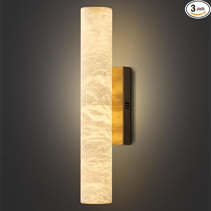 Alabaster Wall Sconces, 20" Brass Wall Sconce, Modern Bathroom Sconces Wall Lighting, Gold Wall Sconce, Spanish Natural Marble Sconce for Living Room, Bedroom, Stairs, Hallway