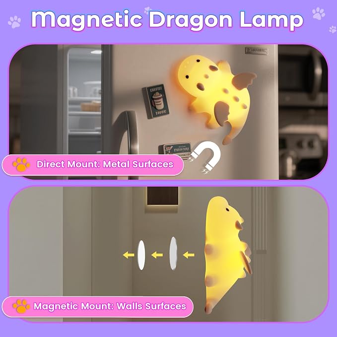 AVEKI Cream Dragon Night Light, Cute Baby Dragon Lamp Gifts for Kids, 10 Modes Adjustable Soft Silicone Baby Night Light for Nursery, Rechargeable Bedside Touch Lamp for Kids Room Bedroom