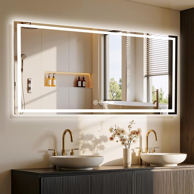 72x30 LED Bathroom Mirror with Anti-Fog, Backlit & Front Lit, Memory | Stepless Dimmable 3 Color CRI 95+ Shatterproof Tempered Glass ETL Listed for Safety Lighted Bathroom Vanity Mirror for Wall