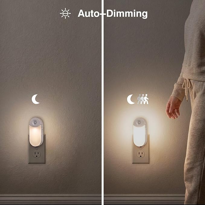 Camelion 4-in-1 Power Failure Night Light,Flashlight,Motion Sensing, 3-Pack | Rechargeable LED Plug-In Light,Battery Backup for Emergency & Power Outages,Dusk-to-Dawn Auto On, ETL Safety Certified
