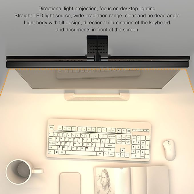 Monitor Light Bar Desk Light Bar 3 Switchable Light Modes Stepless Dimmable Touch Control Computer Screen Light Bar for Office Home White (White)