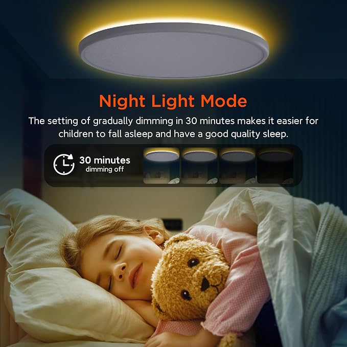 TALOYA 18 Inch Dimmable Flush Mount Ceiling Light with Remote | Adjustable Color Temperature 3000K-6500K, Plus 2000K Night Mode.Great for Bedroom,Living Room and Kitchen,White