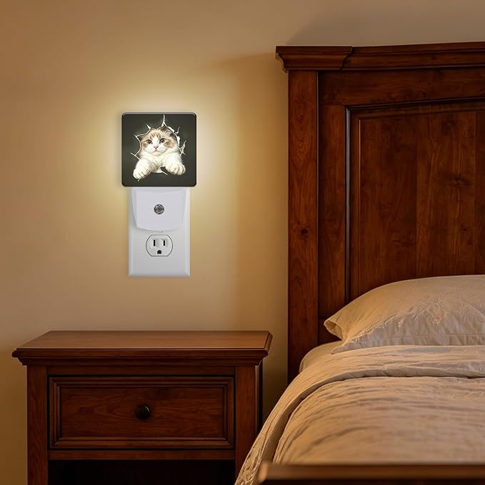 Night Light Broken Hole Cat Night Lights Plug into Wall with Dusk to Dawn Smart Sensor for Bedroom Bathroom Hallway Kitchen, Warm Nightlights for Boys Girls Women Men