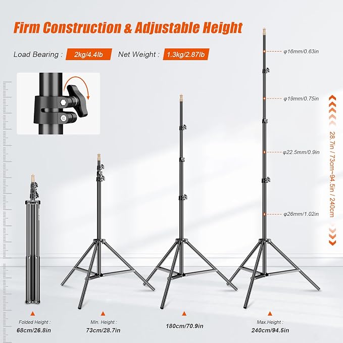 Godox Light Stand 240CM/94 in Photography Light Stand Heavy Duty with 1/4” Universal Screw Carry Bag Portable for Photography Studio Portrait Shooting