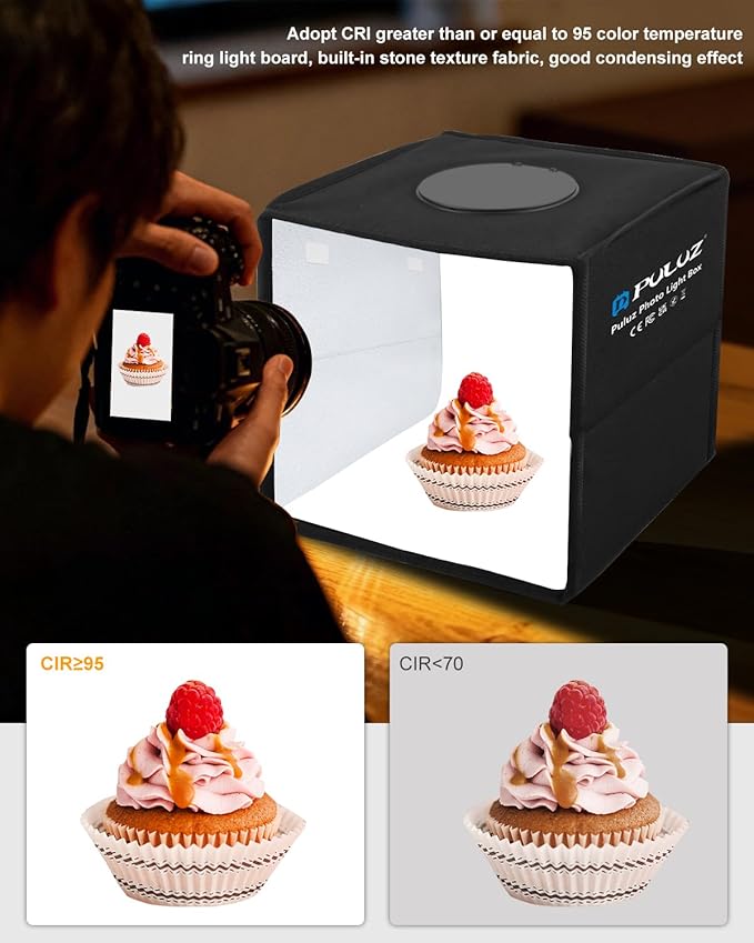 Photo Studio Light Box, PULUZ Mini Folding Lightbox LED Ring Light Portable Photo Box Shooting Tent Box Kit 12 Colors Backdrops USB Light Box Photography for Small Items Product Photography 10"x10"