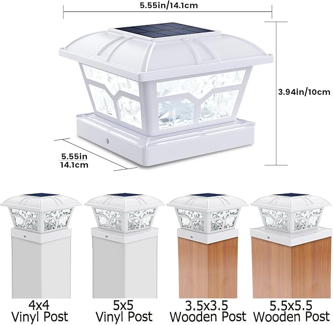 SIEDiNLAR Solar Post Cap Lights Outdoor 2 Color Modes 8 LEDs for 4x4 5x5 6x6 Posts Fence Deck Patio Decoration Warm White & Cool White Lighting White (1 Pack)