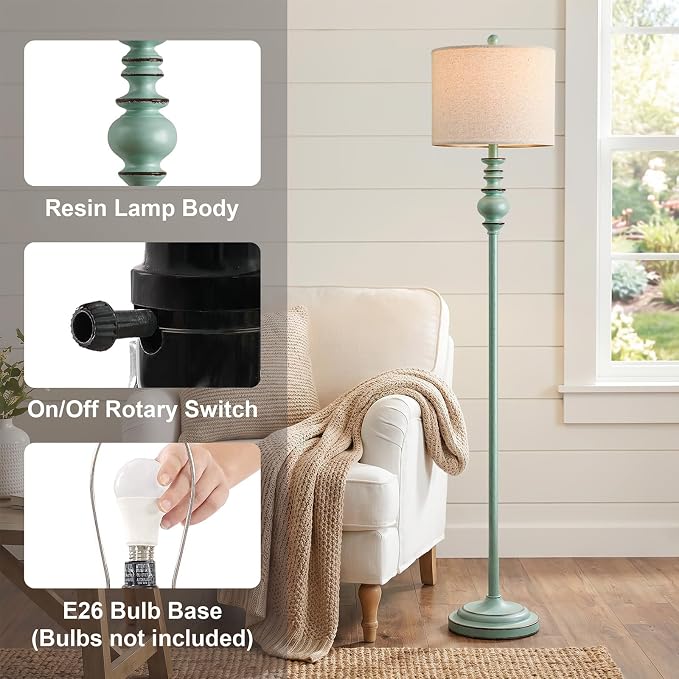 BOBOMOMO 64.25" Farmhouse Floor Lamp for Living Room, Tall Antique Blue Standing Lamp with Rotary Switch, Vintage Reading Lamp for Bedroom & Nursery, Coastal Cottage Home Decor