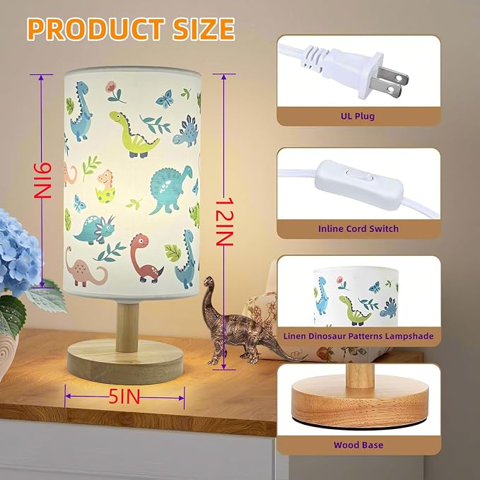 Dinosaur Kids Table Lamp for Bedroom Cute Desk Lamp for Girls Boys Room | 3 Color Modes Led Nightstand Night Light with Dino Cartoon Bedside Lamp for Kids Room,Nursery Decor,Dinosaur Gifts for Boys