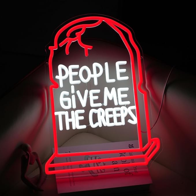 GNVETZLL Halloween Neon Sign for Wall Decor Halloween Tombstone Neon Light Creeps Ghost LED Light up Sign for Party Gift Trick or Treat Party Backdrop