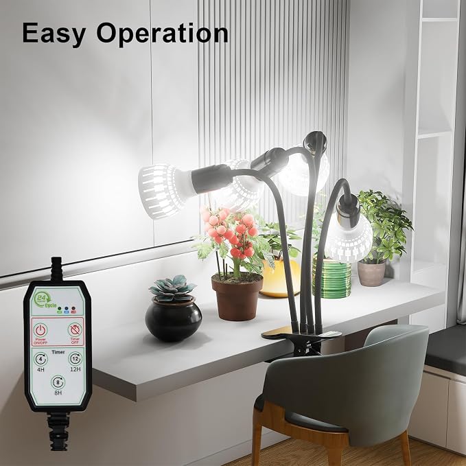 Grow Light,24W (160Watts Equiv) 5000K White Full Spectrum LED Growing Lamp Clip on Desk for Indoor Plants,Bulbs Replaceable & Non-dimmable (Black, 320W)