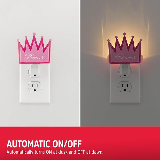 Energizer Princess Crown Night Light, Light Sensing, Soft White, Nightlight for Bedroom, Bathroom, Nursery, Hallway, Kitchen, 3000K, 82405
