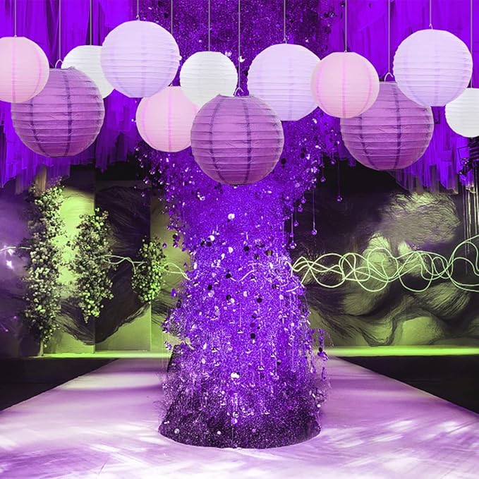 Purple Paper Lanterns 12 Pcs Assorted Size of 6" 8" 10" 12" Chinese Round Paper Hanging Decorations Ball Lanterns Lamps for Home Decorations, Parties, and Weddings