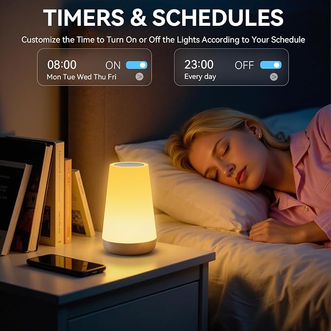Auxmir Smart Night Light, App/Voice Control Table Lamp with Timer(Corded) | works with Alexa and Google Assistant, touch control, RGB colors and dimmable lighting, 100+ scene modes and music sync