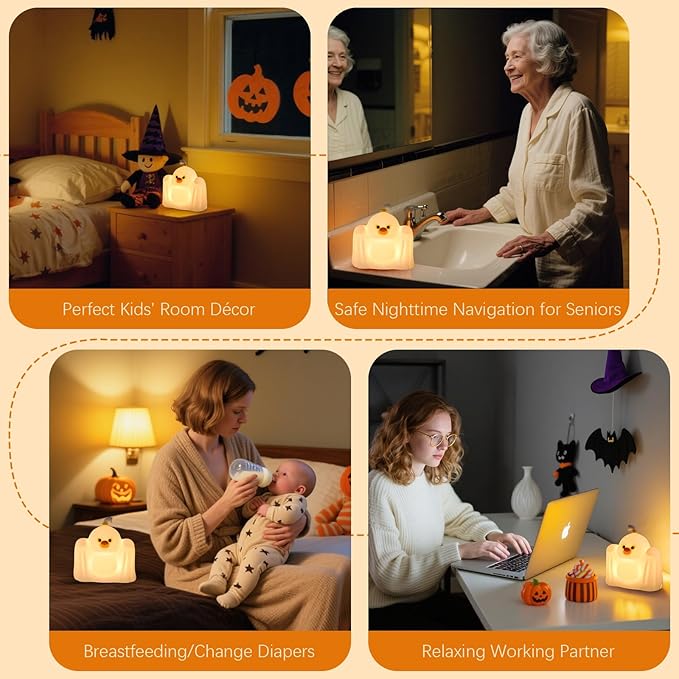 Ghost Duck Night Light for Kids, Cute Halloween Decor Squishy Lamp, Fun Weired Gag Ducky Gifts, Rechargeable Dimmable Bedside Animal Lamp, Baby Room Boys Girls College Dorm Trendy Stuff