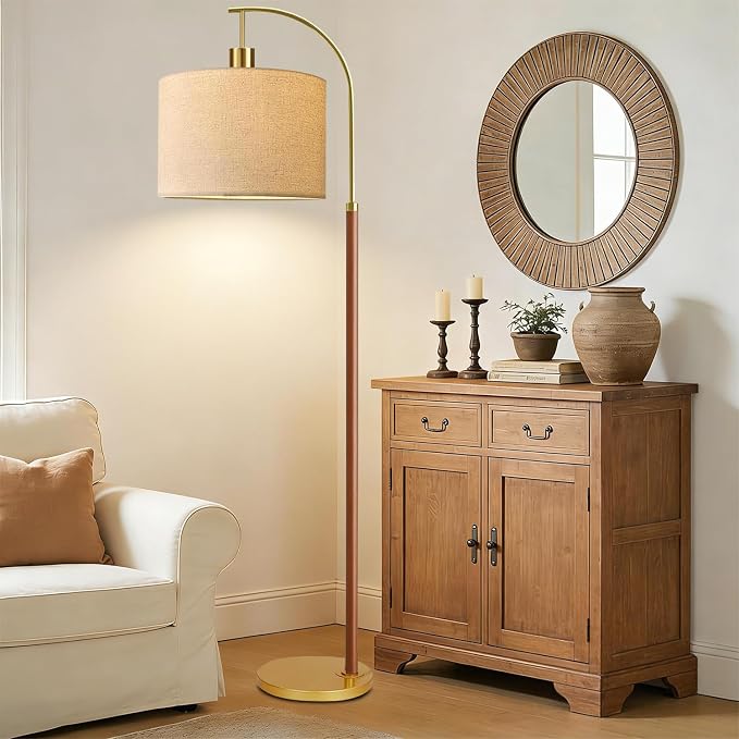 Wood Floor Lamps for Living Room Arc Floor Lamp with Remote Control,Dimmable Farmhouse Floor Lamp Mid Century Modern Standing Lamp with 3 Color Temperature Tall Vintage Floor Lamp For Bedroom Corner