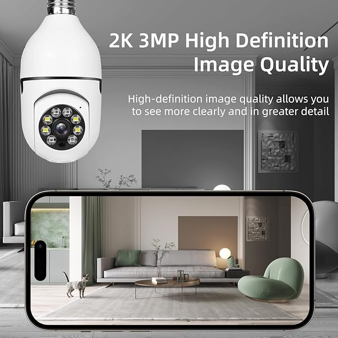 Hawkray Light Bulb Security Camera -5G& 2.4GHz WiFi 2K 3MP Security Cameras Wireless Outdoor Motion Detection and 911 Alarm Monitoring,Open AI Enabled,US Local Cloud, Color Night Vision(4 Pack)