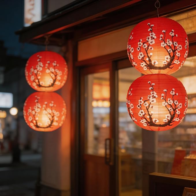 6 Pcs Red Paper Lanterns Decorative 10x12 Inch, ZUEXT Cherry Blossom Hanging Round Chinese/Japanese Lantern for Festival Theme Birthday Party Wedding Home Yard Japanese Eateries Decor Oriental Style