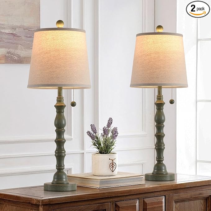 Lamps Set of 2 Modern Farmhouse Table Lamp Bedside Reading Lamps Living Room End Tables Set Lamps for Night Stands Bedroom Night Lamp,High 26.25 Inch,Turquoise,With Fabric Lamp Shade,Bulb Not Included
