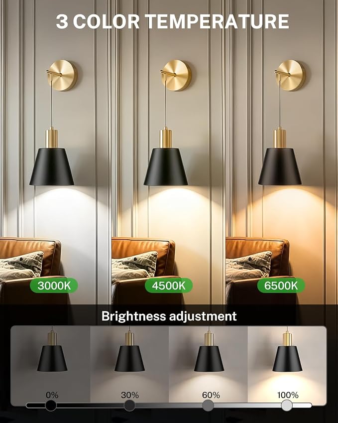 SAIMAND Battery Operated Wall Sconces Set of 2,Wireless Rechargeable Lights | Modern Cordless Wall Sconces with Remote Control, 9-Color Dimmable LED Lamps for Bedrooms, Living Rooms and Hallways (black)