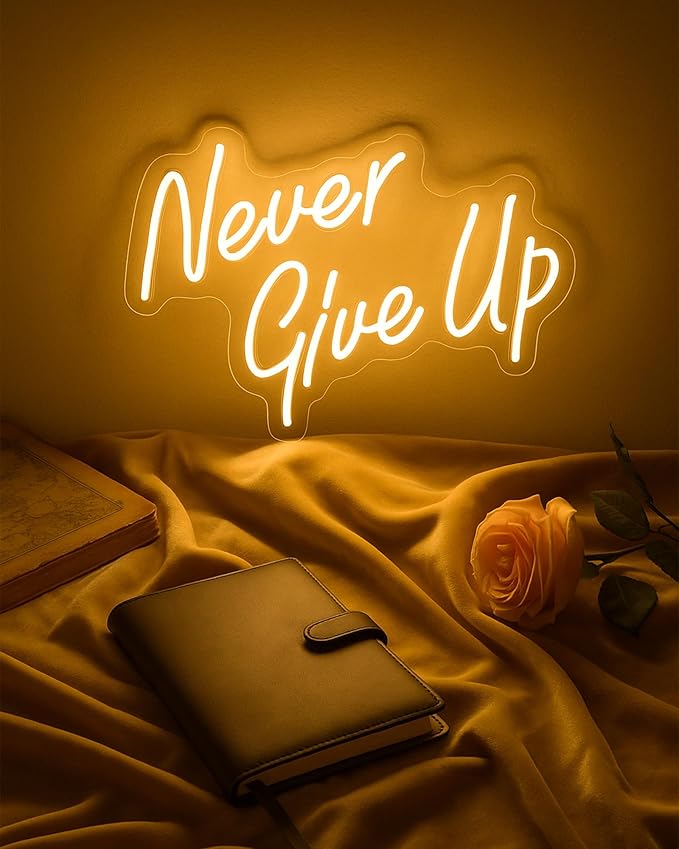 NEVER GIVE UP LED Neon Sign for Wall Decor,Neon Lights Party Decorations, USB Powered Switch Neon Lights lighting adjustable for Office Room, Gym Room, Man Cave, Gamer Room