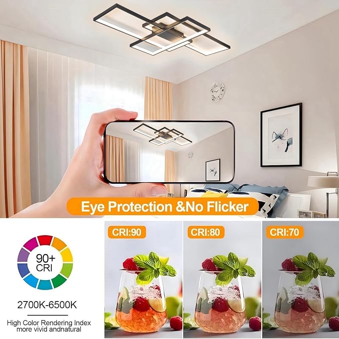 55″ 82W Modern Ceiling Light 3000-6500K Dimmable Kitchen Light Fixtures | Timer Night light Memory function Adjustable brightness color temperature Flush Mount Light Fixture remote control Bedroom
