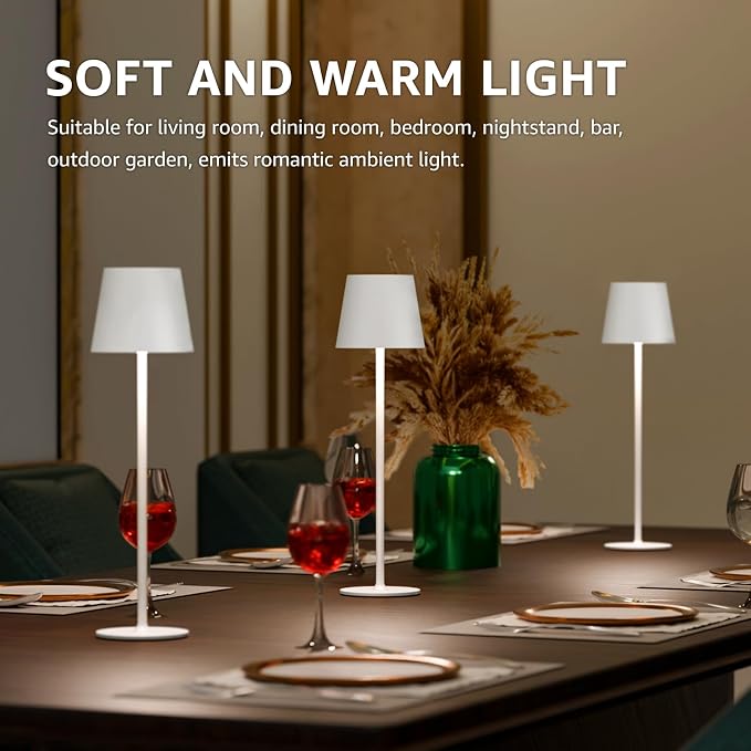 uuffoo 2 Pack Cordless Table Lamp Rechargeable 5000mAH Battery Operated Lights Touch Control LED Portable Desk Lamps 3 Color Dimming for Outdoor Coffee Bedroom Kitchen (White)