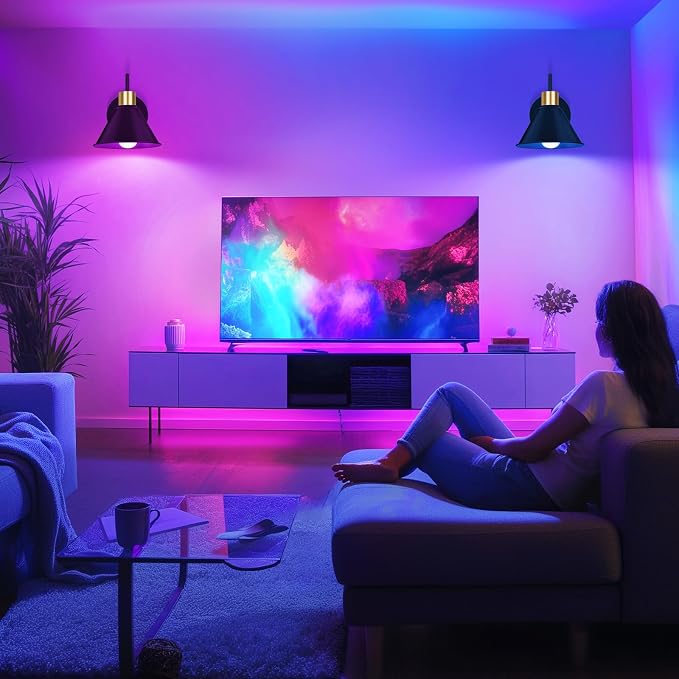 Frideko Rechargeable Battery Operated Wall Sconces Set of Two with Remote, RGB 15 Colors Dimmable Black Wall Light, Indoor Battery Powered Wireless Sconce with Timer for Living Room Bedroom