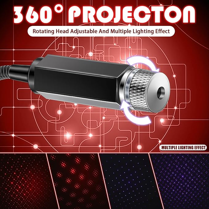 2 Pack USB Star Projector Night Light for Car, LED Night Lamp | Adjustable Starry Ceiling, Bedroom & Party Atmosphere, Plug-in USB, Rotating Projection, Interior Roof Decor