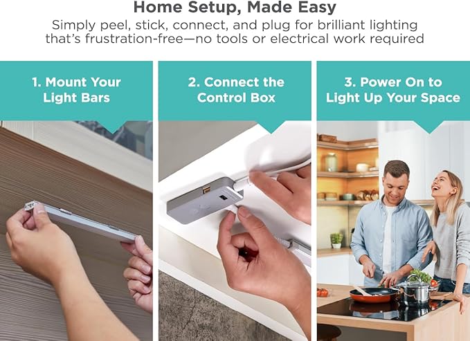 Black+Decker LED Under Cabinet Lighting Kit, Motion Sensor, Dimmable, Linkable, 3 Color Settings, Tool-Free, for Kitchen, Pantry, Cabinets, Closets, Office (6) 9" Bars