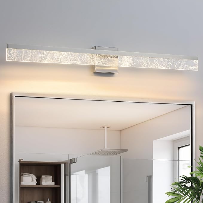 AIJIASI 39 Inch Brushed Nickel Vanity Light Fixture, 28W Dimmable LED for Bathroom Above Mirror, Modern Wall Mount Lighting 3000K