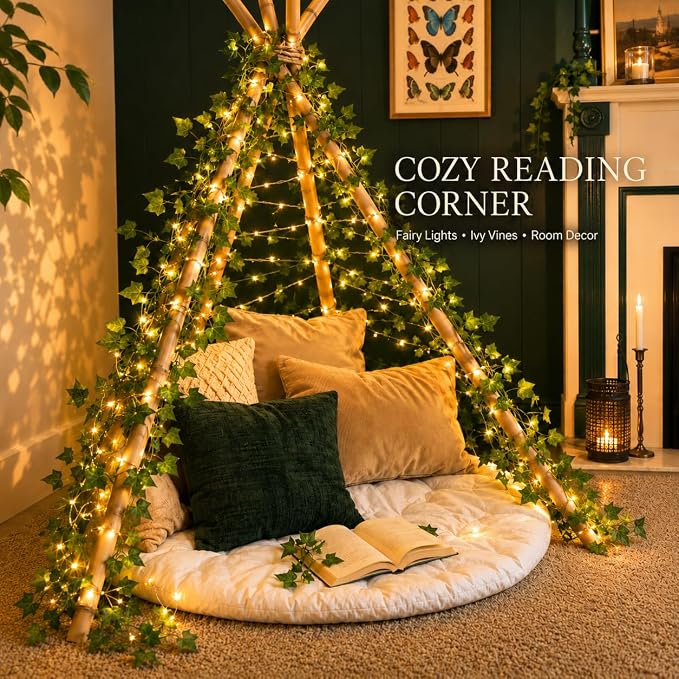 BobbleT Vines with Lights for Bedroom, 200 LED Fairy Curtain Lights | Warm White Fairy String Lights for Bedroom, 6.5 ft x 6.5 ft, USB Powered with Remote Control and 8 Modes for Bedroom & Dorm