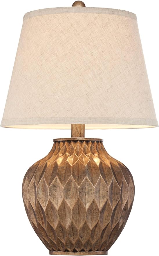 Buckhead Warm Bronze Brown 22" High Table Lamps Set of 2 Geometric | Small Urn Traditional Living Room Bedroom House Bedside Nightstand Home Office Family Tapered Drum Shade