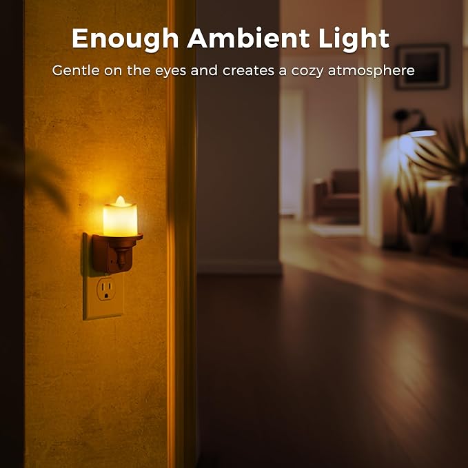 L LOHAS LED Night Light, 2 Pack Amber Flameless Candle Night Light Plug in | Dusk to Dawn Sensor, 0-100LM LED Dimmable Nightlight, Vintage Decorative Night Lights for Hallway Bathroom