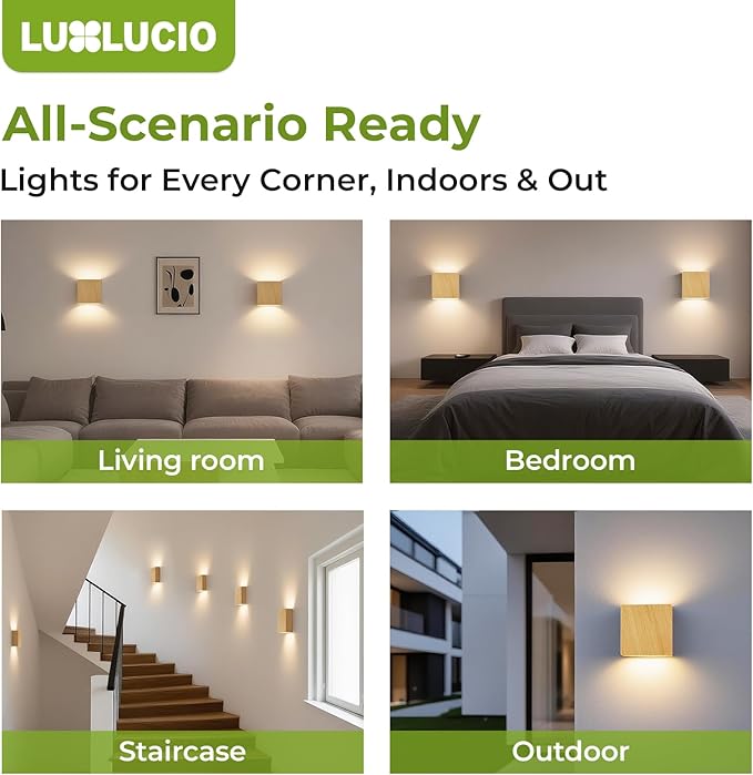 2 Pack Indoor Outdoor Natural Wood Grain Up and Down LED Wall Light, Modern Bedroom/Porch Wall Lamp, IP65 Waterproof, 5%-100% Dimmable 18W 1620lm, 5CCT (2700K-5000K), CRI 90+, 120V-277V