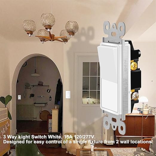 3 Way Switch White, Greencycle 4 Pack Three Way/Single Pole Light Switch Rocker Switches 15A 120/277V, On/Off Rocker Paddle Interrupter, Residential/Commercial Grade,Home & Office,UL/CUL