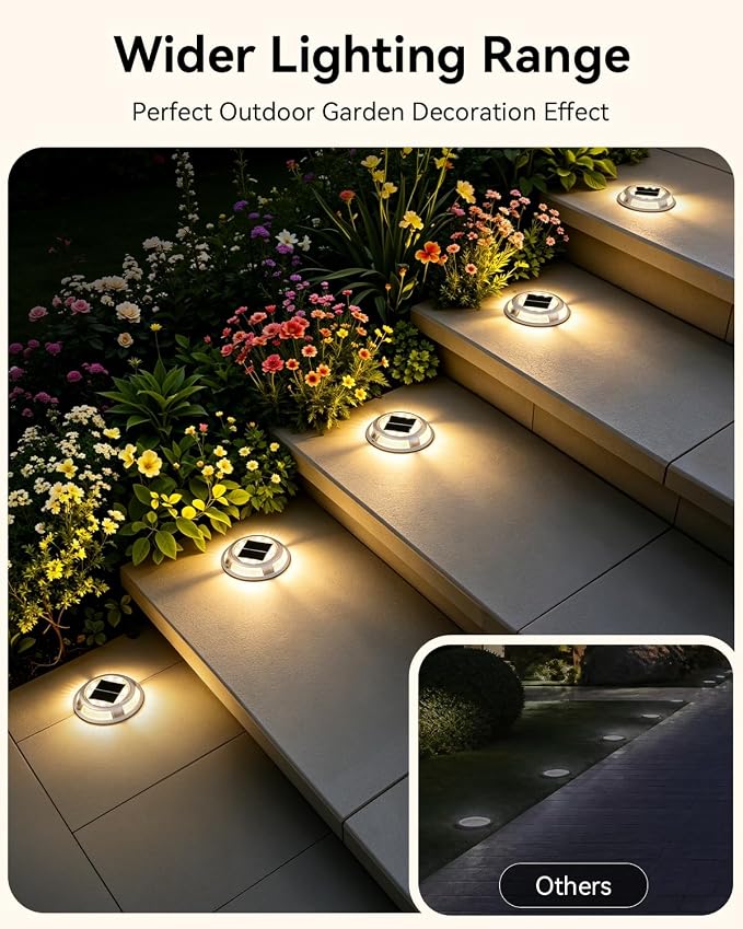 Solar Driveway Lights, 2 Pack Heavy Duty Driveway Lights Solar Powered 2 Color Mode (Cool/Warm White) IP68 Waterproof Outdoor Solar Deck Lights with Ground Stake for Pathway Garden Yard Walkway Dock