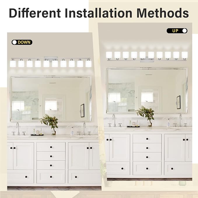 Brushed Nickel Bathroom Sink Lighting Fixtures for Giant Mirror, Anti-Rust Finish 65 inch 10 Light Bathroom Vanity Light Fixtures Modern with Milky White Frosted Glass