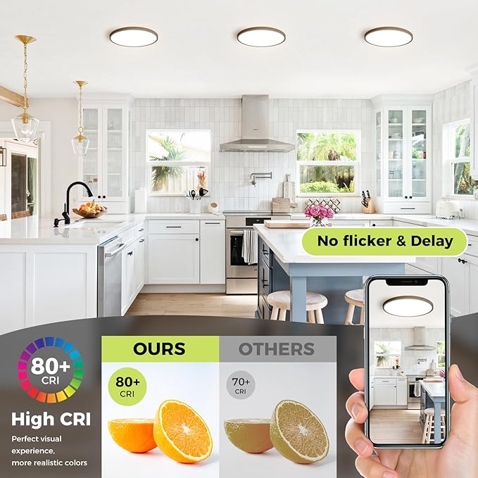 hepside 4Pack LED Flush Mount Ceiling Light Fixture, 9Inch 18W, Dimmable&3000K/3500K/4000K/5000K/6500K Adjustable Low Profile Ceiling Lights, Round Flat Ceiling Light for Closet,Kitchen,Hallway-Black