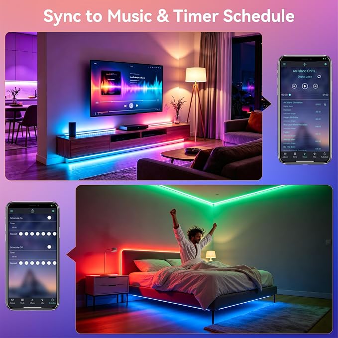 Motion Sensor LED Light Strip RGB 19.7Ft for Bed Stair,Remote & App Control | Motion Activated LED Strip Lights Color Changing Under Bed Night Lighting Indoor, Music Sync, USB Powered for Bedroom Kitchen