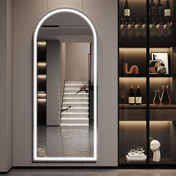 Antok LED Full Length Mirror with Light, 71"x28" Lighted Full Body Mirror with Stand, Dimmable & 3 Color Lighting Standing/Leaning/Wall Mounted Vanity Mirror for Bedroom Cloakroom Livingroom(Arched)
